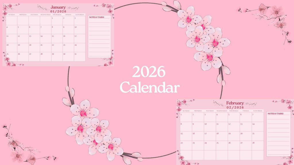 2026 Cherry Blossom Monthly Calendar Printable