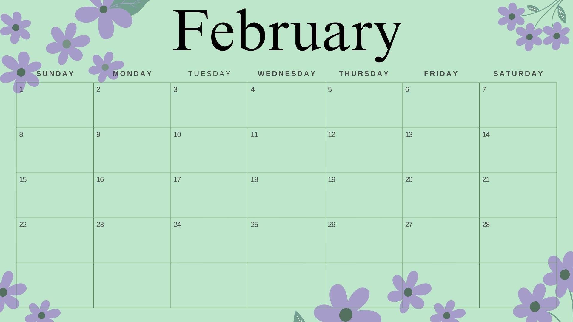 2026 Mint Floral Calendar Printable