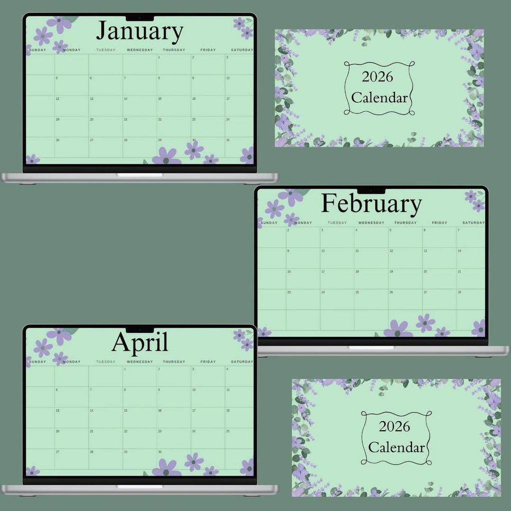 2026 Mint Floral Calendar Printable